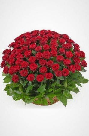 Фото Ритуальная корзина из живых цветов 100 красных роз