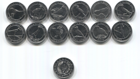 Турция Набор 12 монет 1 куруш "Анталийские птицы" 2020 год UNC