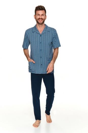 Пижама мужская TARO Evgeni 2737-2738-01, рубашка и брюки, синий, хлопок 100%