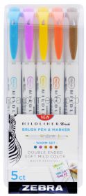 Ручка капиллярная Zebra mildliner brush and marker warm 5цв.ассорти 79305