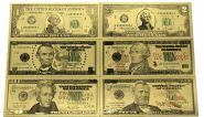 Набор 6 шт доллары банкноты (сувенирные) комплект 1 2 5 10 20 50 US золотые банкноты