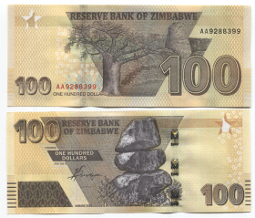 Зимбабве 100 долларов 2020 UNC