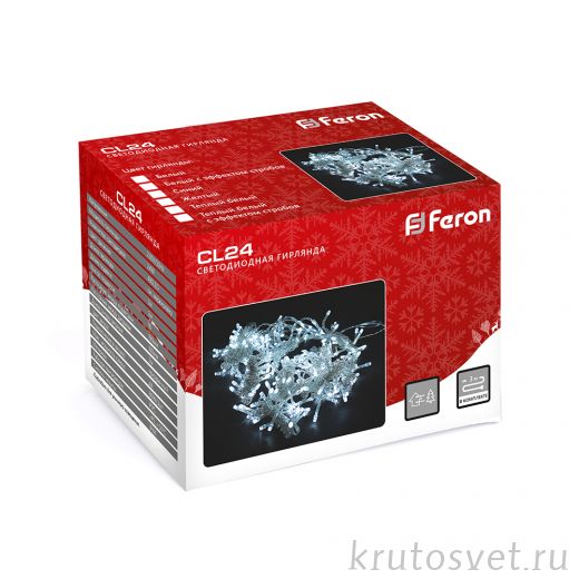 Светодиодная гирлянда Feron CL24 занавес, статичная, 3*3м  + 3м 230V 2700К c питанием от сети, прозрачный шнур