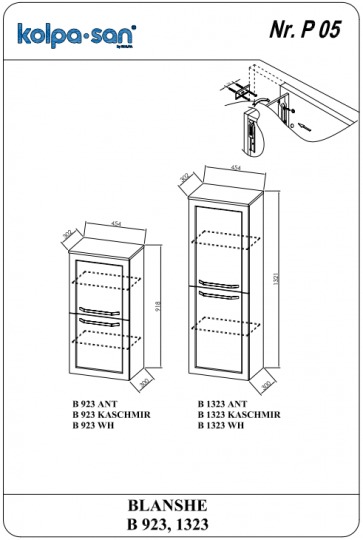 Малый подвесной шкаф-пенал Kolpa San BLANCHE (Бланш) 45х92 ФОТО
