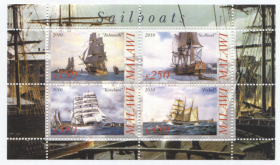 Блок марок Малави 2010 Парусники