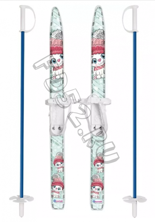 Лыжи детские Лыжики пыжики Котята 75/75 см, крепление мягкое пластиковое, с палками стеклопластик