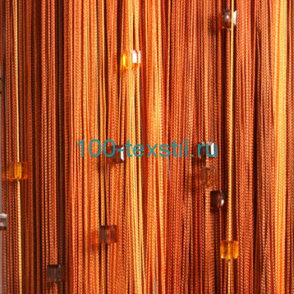 Нитяные шторы радуга с кубиком терракот + коричневый