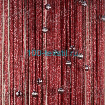 Нитяные шторы однотонные с бусинами  бордовый с  люрексом