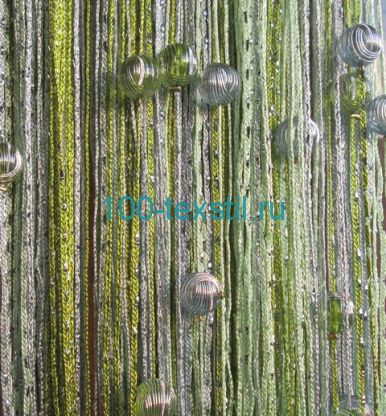 Нитяные шторы радуга бусины  зеленый  с   люрексом