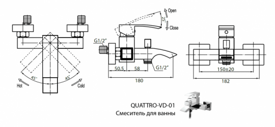 Смеситель для ванны и душа Cezares Quattro QUATTRO-C-VD-01 ФОТО