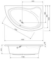 Асимметричная ванна Cezares Tebe в уголок 150x100 схема 2