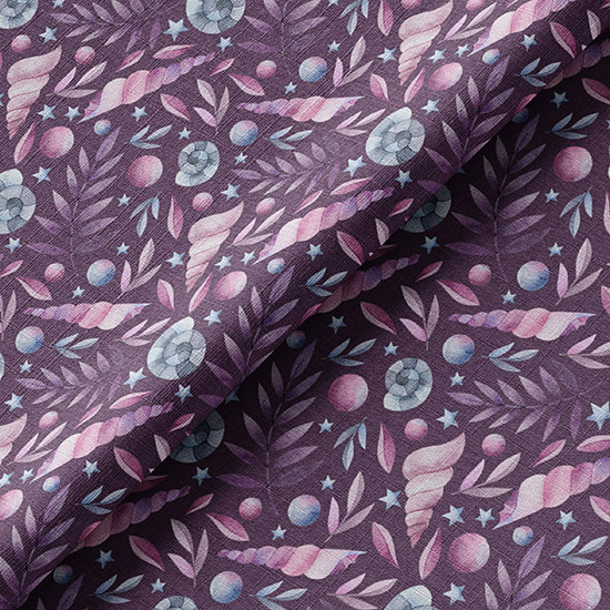 Ткань хлопок для шитья кукол Е.Кононова фиолетовые ракушки на темно-фиолетовом limit 049