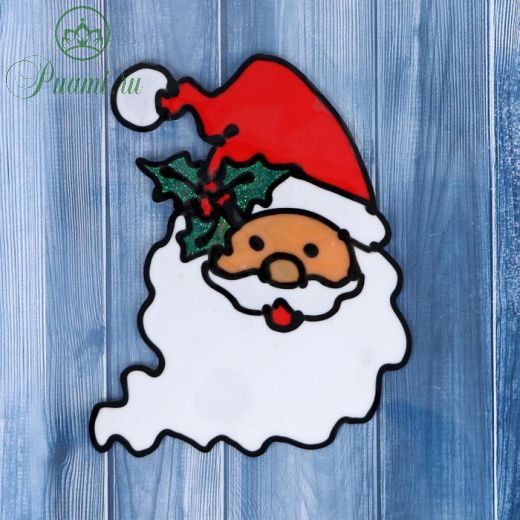 Наклейка на стекло "Дед Мороз в колпаке с остролистом" 10,5х14 см