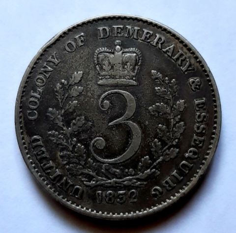 3 гульдена 1832 Демерара и Эссекуибо RARE Великобритания XF