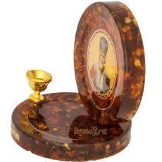 Икона Николай Чудотворец из янтаря складная с подсвечником Спаси Сохрани на магните