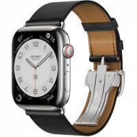 Часы Apple Watch Hermès Series 8 GPS + Cellular 45mm Silver Stainless Steel Case with Noir Swift Leather Single Tour Deployment Buckle