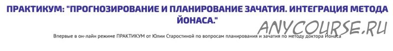 Практикум. Прогнозирование и планирование зачатия. Интеграция Метода Йонаса (Юлия Старостина)