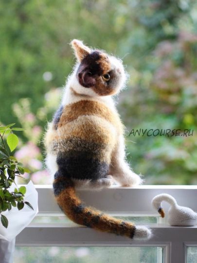 [Вяжи.ру] Вязаные спицами кошки Grey Kitten Calico Cat