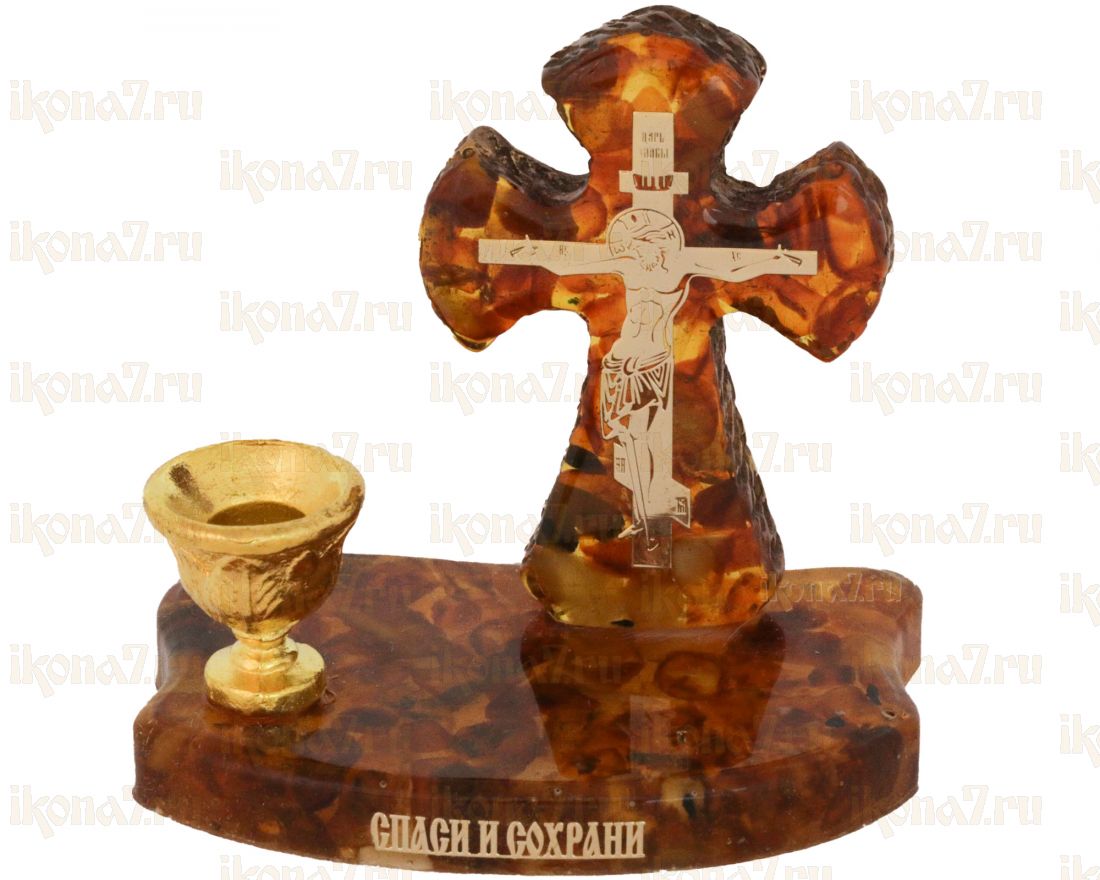 Иисус Христос Распятие подсвечник в форме креста с позолоченным ликом (янтарь)