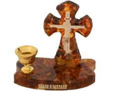 Иисус Христос Распятие подсвечник в форме креста с позолоченным ликом (янтарь)