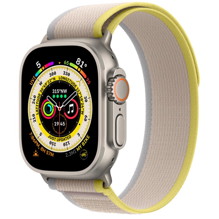 Apple Watch Ultra 49mm Titanium Case with Yellow/Beige Trail Loop