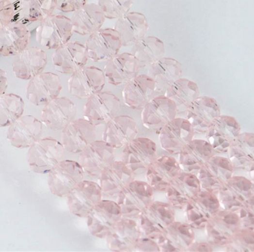 Бусины граненые Рондель (стекло) на нити цвет № 23 светло-розовый прозрачный кристальный  Разные размеры (LSR-23)