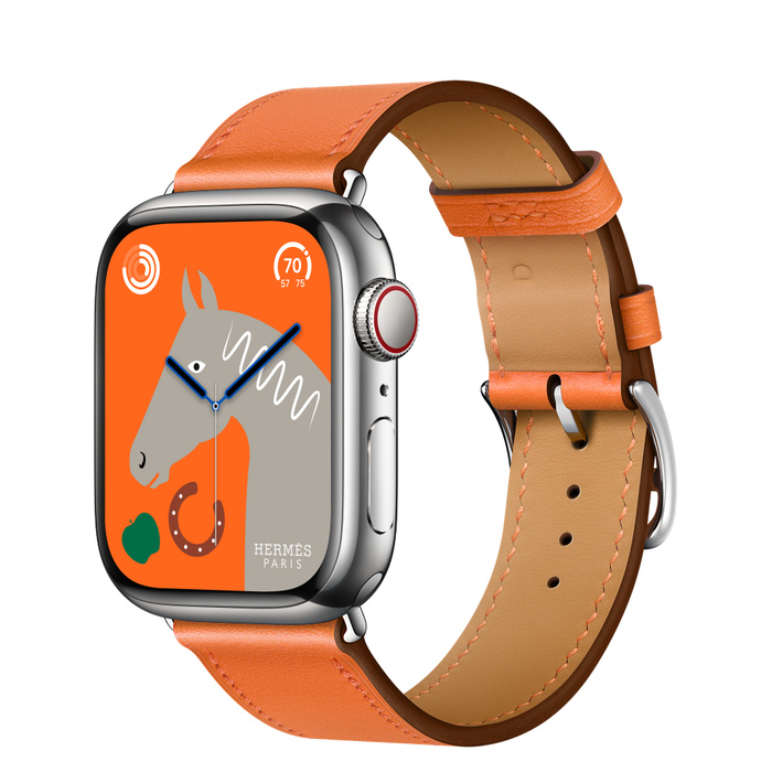 Apple Watch Hermès Series 8 41mm Silver Stainless Steel Case with Single Tour Orange