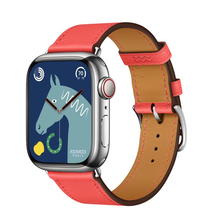 Apple Watch Hermès Series 8 41mm Silver Stainless Steel Case with Single Tour Rose Texas
