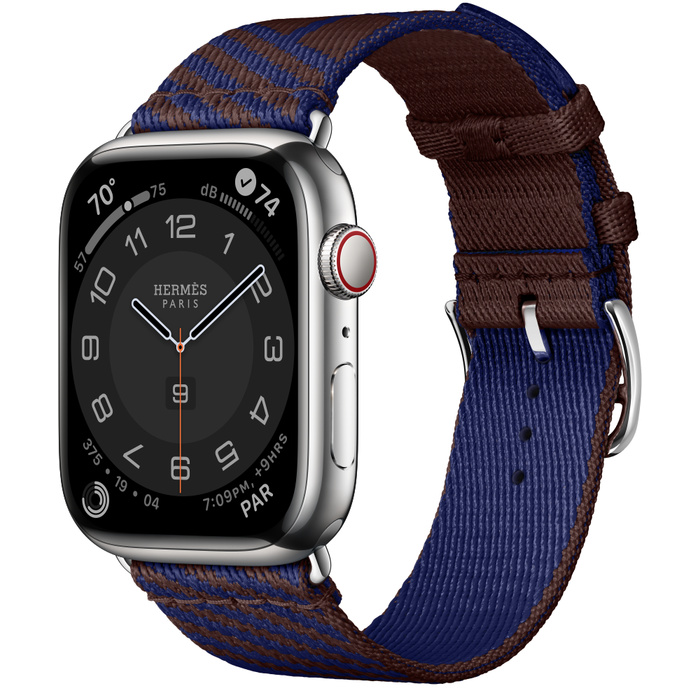 Apple Watch Hermès Series 8 45mm Silver Stainless Steel Case with Single Tour Rouge Sellier/Bleu Saphir