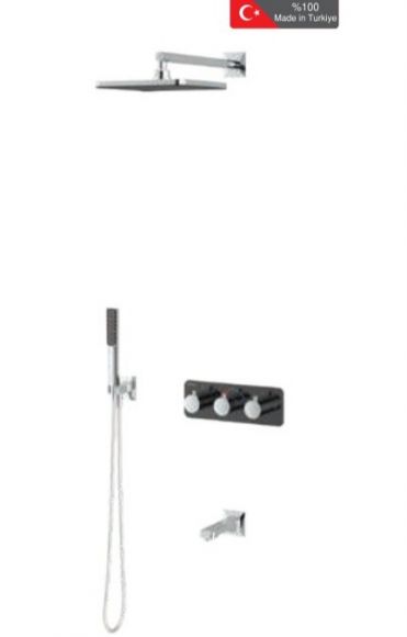 TESKA | LANDE divar içi termostatik duş seti | üç yönlü, siyah cam, kod: T 4020S