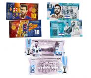 Набор банкнот 10 EURO, 500 pesos (песо), 100 рублей. Lionel Messi (Лионель Месси)​.UNC