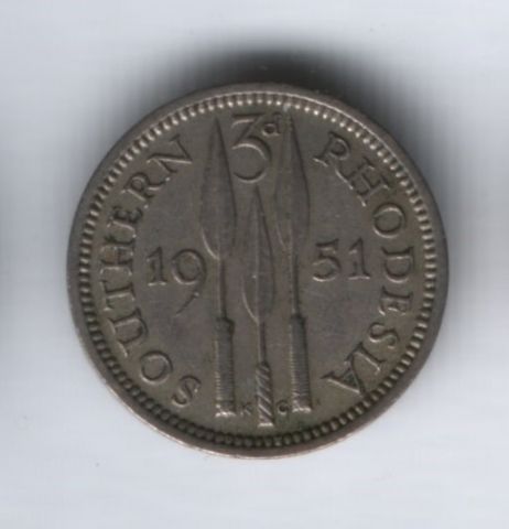 3 пенса 1951 года Южная Родезия XF
