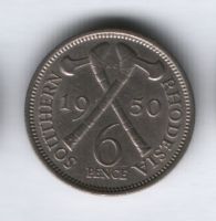 6 пенсов 1950 года Южная Родезия