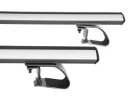 Багажник на Рено Дастер (2021-...) - крыловидные дуги на рейлинги, Ultra Box, с серебристыми опорами