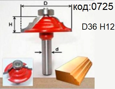 Фреза для обклада, штапика фигурная с подшипником. Код: 0723, 0724, 0725.