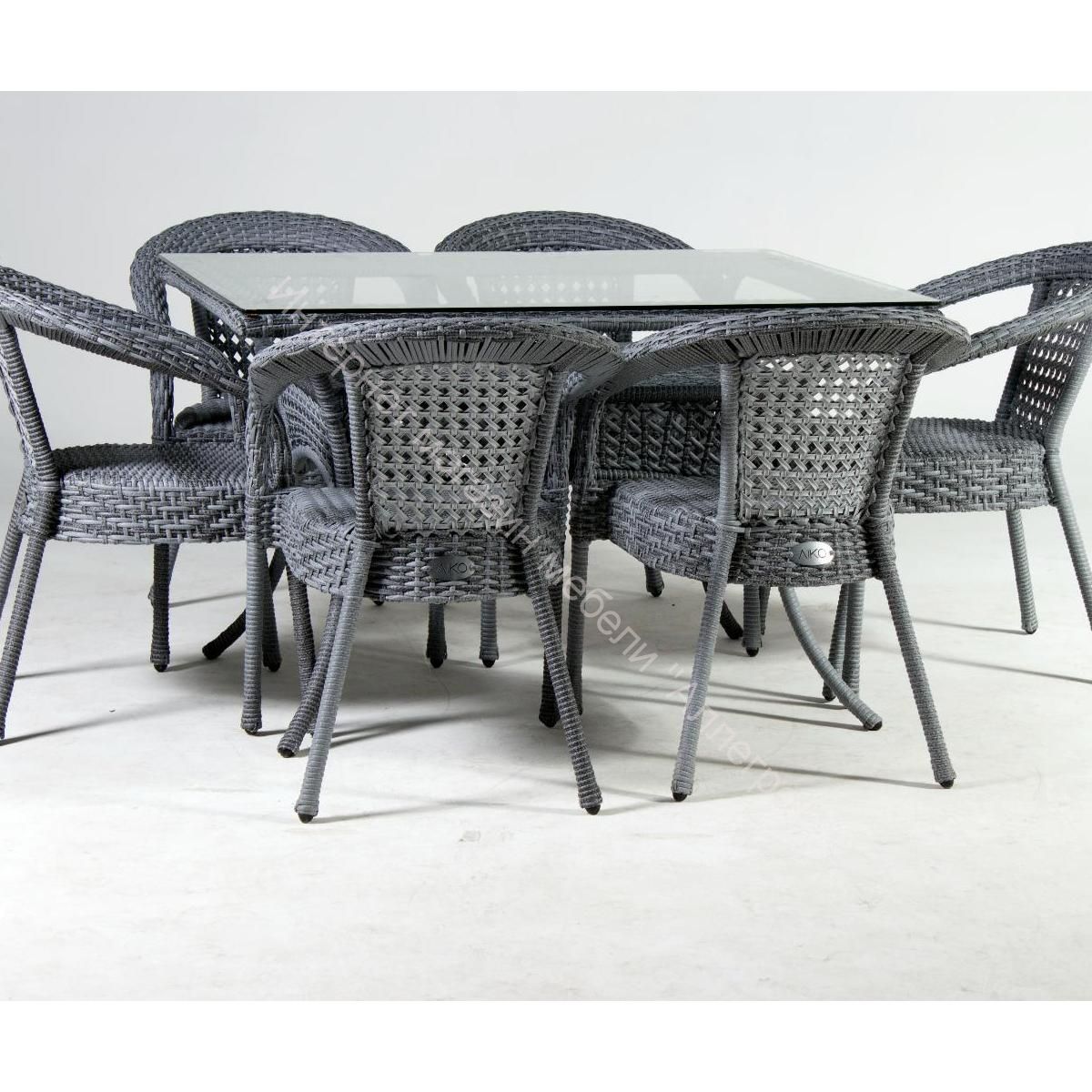 Комплект плетеной мебели c прямоугольным столом 1,2х0,9 м Деко 6+ Серый 5045П