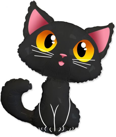 Котик чёрненький шар фигурный фольгированный с гелием