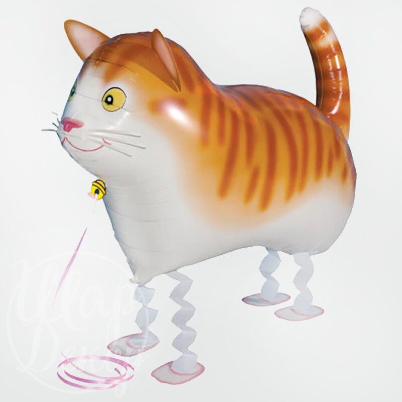 Кот рыжий ходячий шар фольгированный с гелием