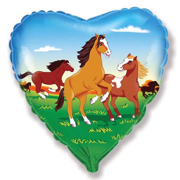 Лошади в прерии сердце шар фольгированный с гелием