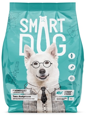 Сухой корм Smart Dog для взрослых собак крупных пород три вида мяса с ягнёнком лососем индейкой