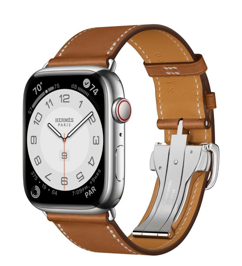 Часы Apple Watch Hermès Series 8 GPS + Cellular 45mm Silver Stainless Steel Case with Fauve Barénia Leather Single Tour Deployment Buckle