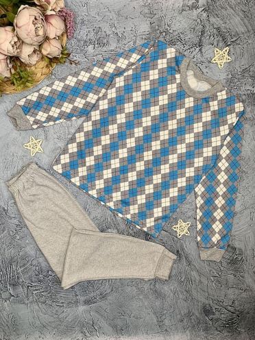 Пижама для мальчика в ромб голубой C-PJ023-ITp, интерлок-пенье