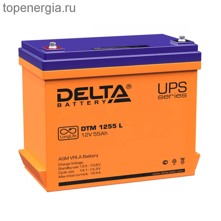 Аккумулятор герметичный VRLA свинцово-кислотный DELTA DTM 1255 L