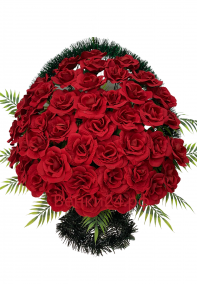 Фото Ритуальная корзина "Ладья №2" красные бархатные розы