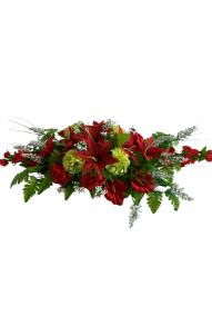 Фото Ритуальная композиция на могилу/гроб Классика №1 красные розы, гвоздики,лилии