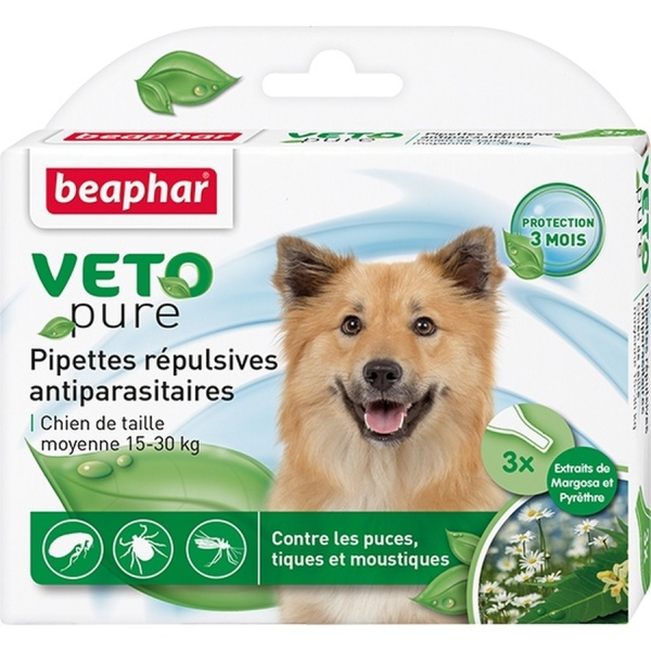Биокапли от паразитов для собак средних пород Beaphar VETO pure 3 пипетки