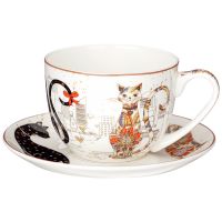 Чайный набор на 1 персону "Парижские коты", 2 пр., 330 мл