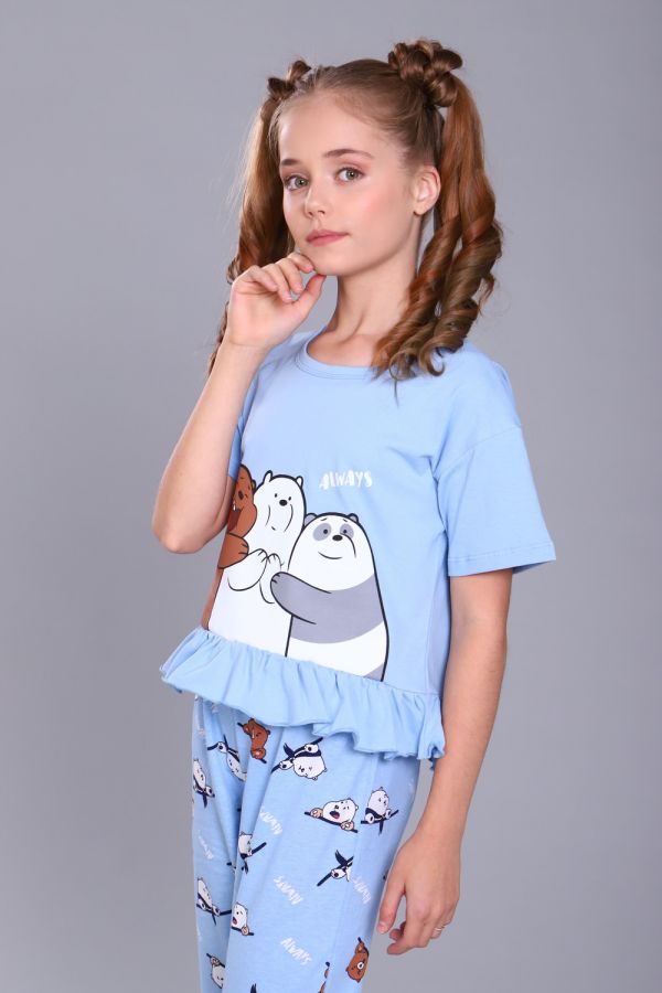 Пижама для девочки Три медведя арт. ПД-021-047 [голубой]