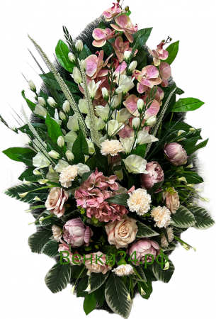 Фото Ритуальный венок из искусственных цветов - Элит #13 из роз,орхидей,пионы и зелени