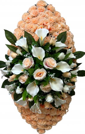 Фото Ритуальный венок из искусственных цветов - Элит #21 из роз,гвоздики,лилии,